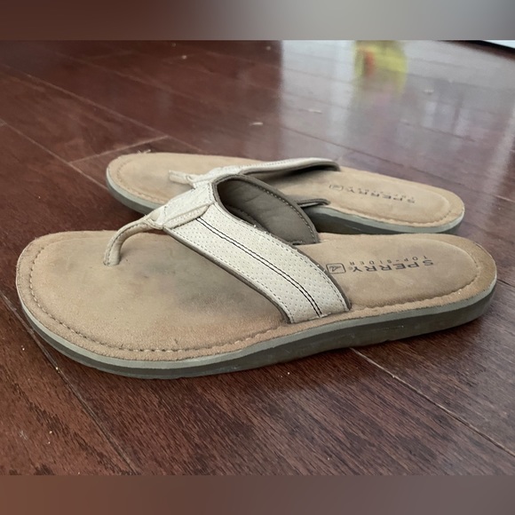 Sperry Cream Tan Leather Flip Flops Sandals Top Sliders Size 10 - Picture 4 of 10